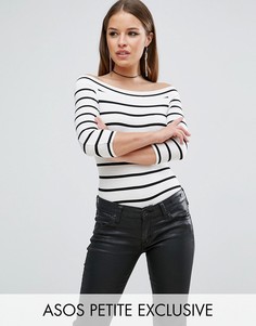 Полосатый топ с открытыми плечами и рукавами 3/4 ASOS PETITE - Мульти
