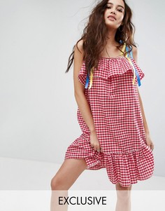 Платье в клетку с лентами-завязками Reclaimed Vintage Inspired - Красный