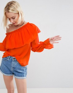 Блузка на одно плечо с оборками ASOS - Оранжевый