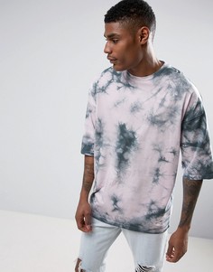 Розовая oversize-футболка с принтом тай-дай и рукавами до локтя ASOS - Серый