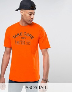Свободная футболка с принтом Take Care ASOS TALL - Оранжевый