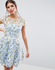 Короткое приталенное платье с цветочной вышивкой ASOS SALON - Мульти
