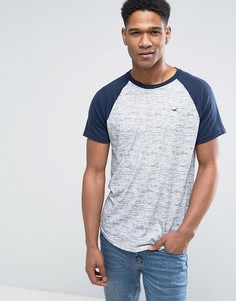 Белая/серая узкая футболка с рукавами реглан и логотипом Hollister - Белый