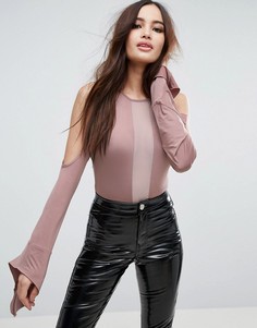 Боди с вырезами на плечах ASOS - Розовый