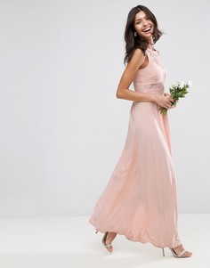 Платье макси с кружевным топом и плиссировкой ASOS WEDDING - Розовый