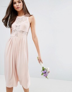 Платье миди с кружевным лифом ASOS WEDDING - Розовый