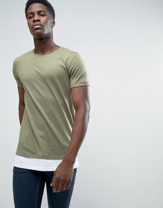 Длинная футболка с контрастным подолом Esprit - Зеленый