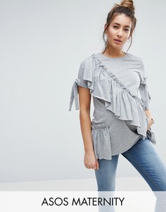 Футболка с рюшами и бантиками ASOS Maternity - Серый