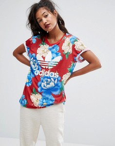 Футболка бойфренда с цветочным принтом adidas Originals Farm Big - Мульти
