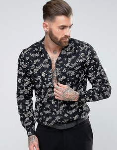 Рубашка из вискозы с цветочным принтом и кантом ASOS - Черный