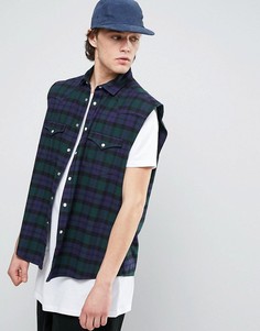 Темно-синяя клетчатая oversize-рубашка в стиле вестерн без рукавов ASOS - Темно-синий