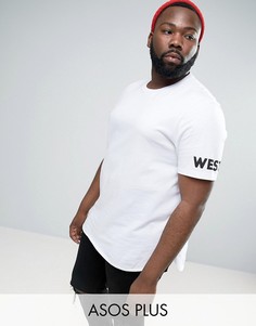 Длинная футболка с принтом на рукавах ASOS PLUS - Белый