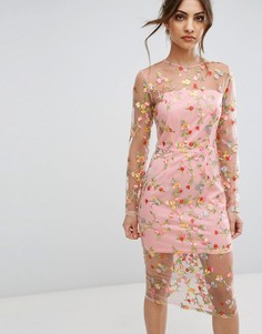 Прозрачное платье миди с вышивкой PrettyLittleThing - Розовый