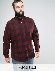 Бордовая узкая рубашка в клетку ASOS PLUS - Красный