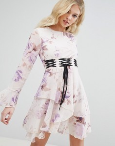 Платье с цветочным принтом и отделкой в стиле корсета Missguided - Фиолетовый