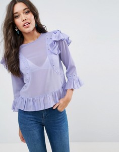 Блузка с рюшами по краям и люверсами ASOS - Фиолетовый