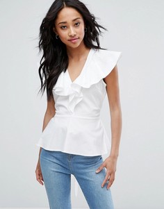 Хлопковая блузка с оборками и завязкой ASOS - Белый