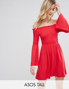Платье мини со спущенными плечами и расклешенными рукавами ASOS TALL - Красный
