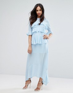 Платье макси с оборками PrettyLittleThing - Синий