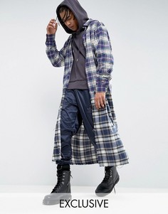 Фланелевая oversize-рубашка в клетку со вставками Reclaimed Vintage Inspired - Темно-синий