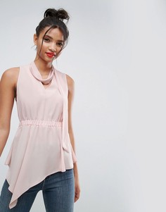 Асимметричный топ без рукавов с шарфом ASOS - Розовый