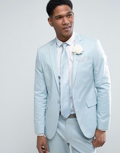 Голубой зауженный пиджак из эластичного хлопка ASOS WEDDING - Синий