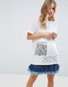 Oversize-футболка с кружевными вставками ASOS - Белый