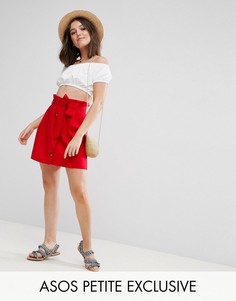 Льняная мини-юбка на пуговицах ASOS PETITE - Красный
