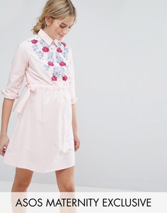 Платье-рубашка с вышивкой ASOS Maternity - Розовый