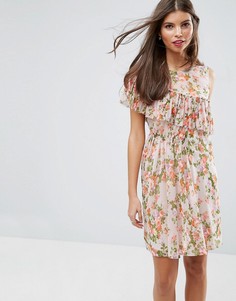 Чайное платье с плиссированной оборкой и цветочным принтом ASOS - Мульти