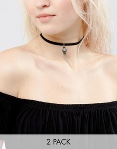 2 ожерелья-чокер с хамсой и луной ASOS - Серебряный