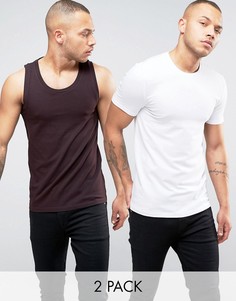 Комплект из обтягивающей футболки и обтягивающей майки ASOS, СКИДКА - Мульти