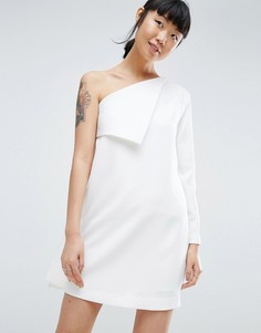 Платье мини с одним рукавом и отворотом ASOS WHITE - Белый