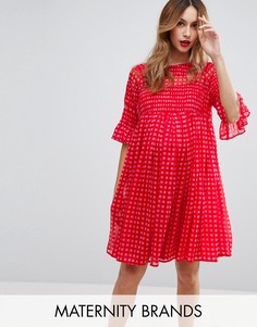 Свободное платье в клеточку с прозрачными вставками ASOS Maternity - Красный