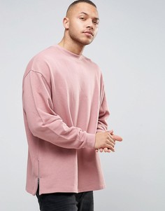 Розовый длинный oversize-свитшот с молниями по бокам ASOS - Розовый
