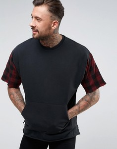Свободный свитшот с рукавами в клетку ASOS - Темно-синий
