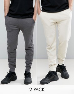2 пары джоггеров скинни (темно-серые меланжевые, бежевые) ASOS - СКИДКА - Мульти