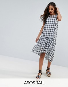 Платье-трапеция в клетку с асимметричным низом ASOS TALL - Мульти