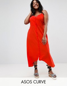 Сарафан миди на пуговицах с асимметричным подолом ASOS CURVE - Красный