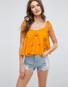 Свободный топ с завязками на плечах и вышивкой ASOS - Оранжевый