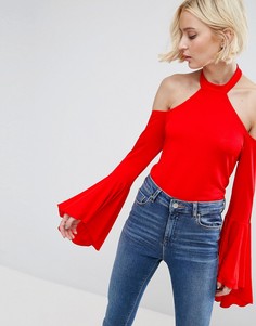 Топ из крепа с открытыми плечами и драпированными рукавами ASOS - Красный