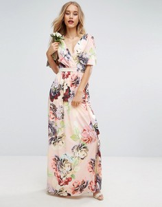 Мягкое платье макси с рукавами клеш и принтом ASOS WEDDING - Мульти