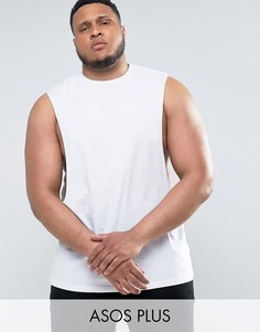 Длинная футболка без рукавов с заниженными проймами ASOS PLUS - Белый