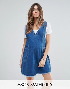 Джинсовое платье мини винтажного синего цвета ASOS MATERNITY Chuck On - Синий