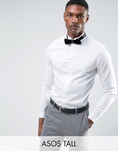 Узкая сатиновая рубашка с двойными манжетами ASOS TALL WEDDING - Белый