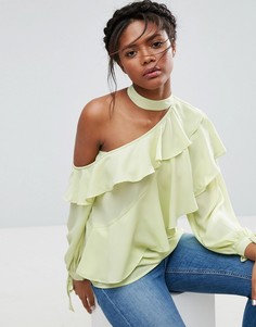 Блузка с оборками и открытым плечом ASOS - Зеленый