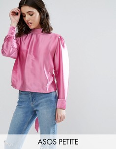 Блузка в стиле 80-х с разрезом на спине и высоким воротом ASOS PETITE - Розовый