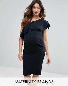 Облегающее платье на одно плечо с оборкой New Look Maternity - Черный