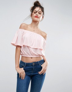 Топ с открытыми плечами и отделкой оборками ASOS - Оранжевый