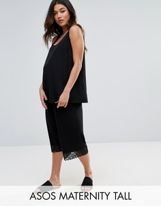 Широкие укороченные брюки с кружевом по краю ASOS Maternity TALL - Черный